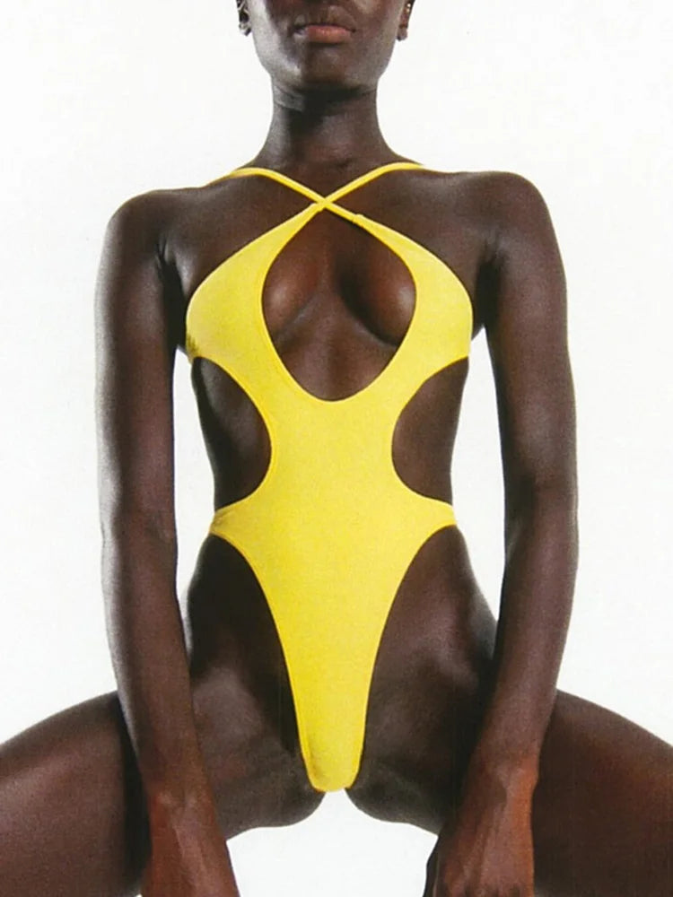 Maillot de bain une pièce, sexy, col licou pour femmes
