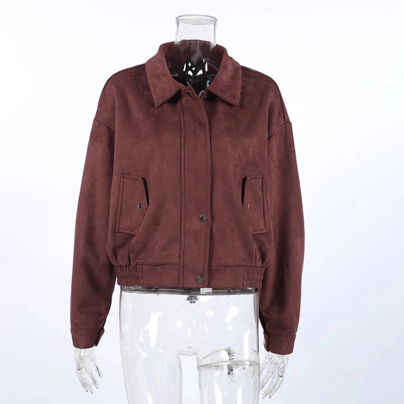 Manteau rétro en daim pour femmes