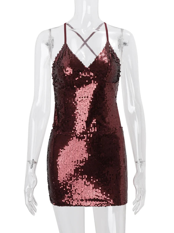 Mini robe moulante à col en v croisé sans manches pour femmes