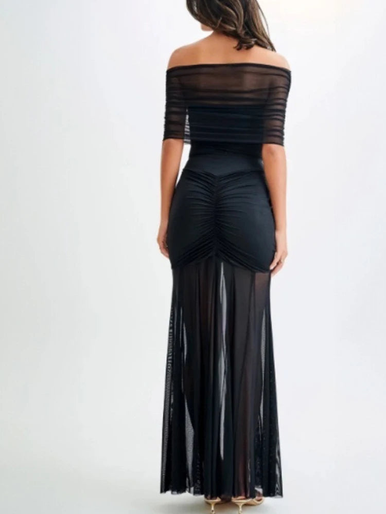 Robe Longue d’Été Femme – Maille et Épaules Dénudées