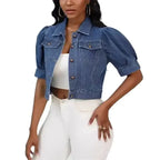 Veste court en jean à revers pour femmes