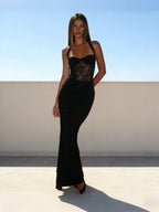 Robe longue en dentelle noire pour femmes