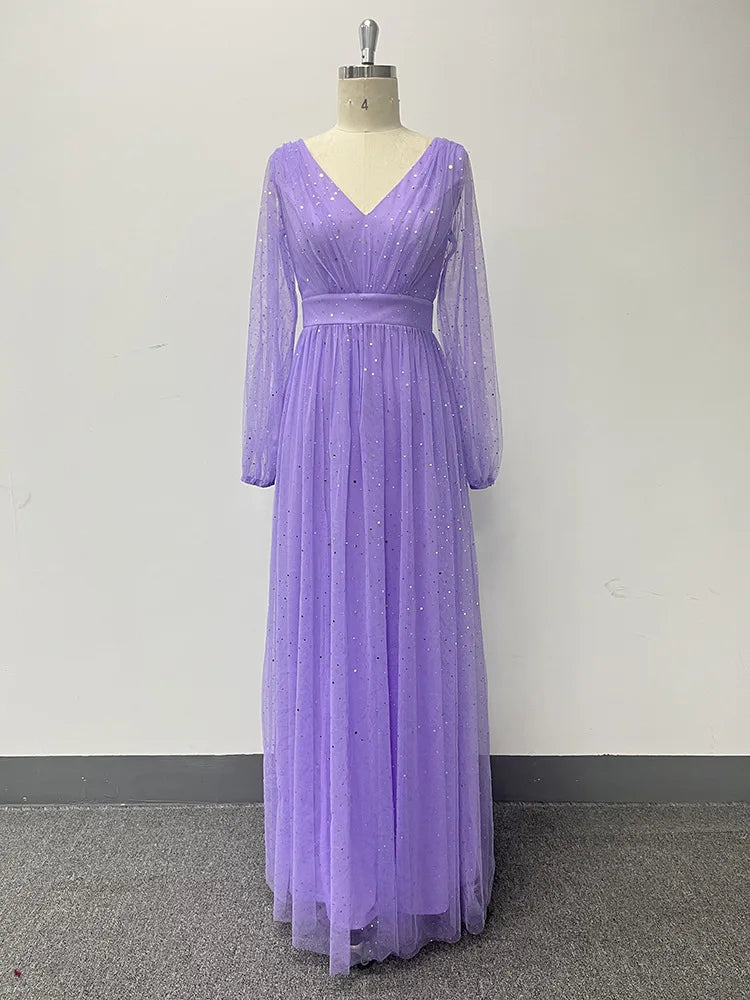 Robe à manches longues col en v pour femmes
