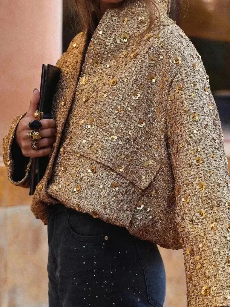 Blouson bombardier à paillettes pour femmes