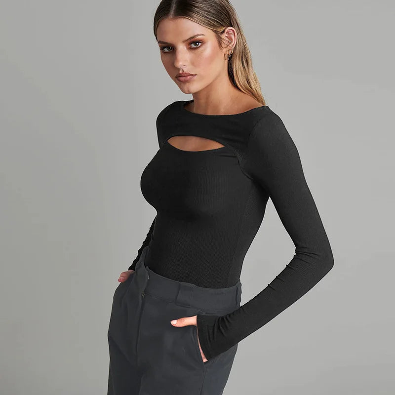 Body à manches longues et col rond pour femmes