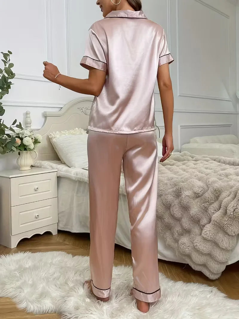 Pyjama Satiné Femme – Haut et Pantalon Fluide