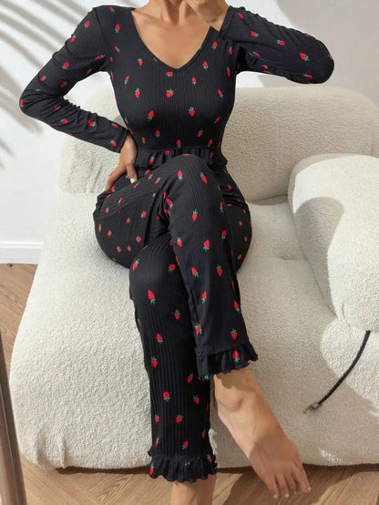 Pyjama à Fraises Femme – Ensemble Haut et Pantalon