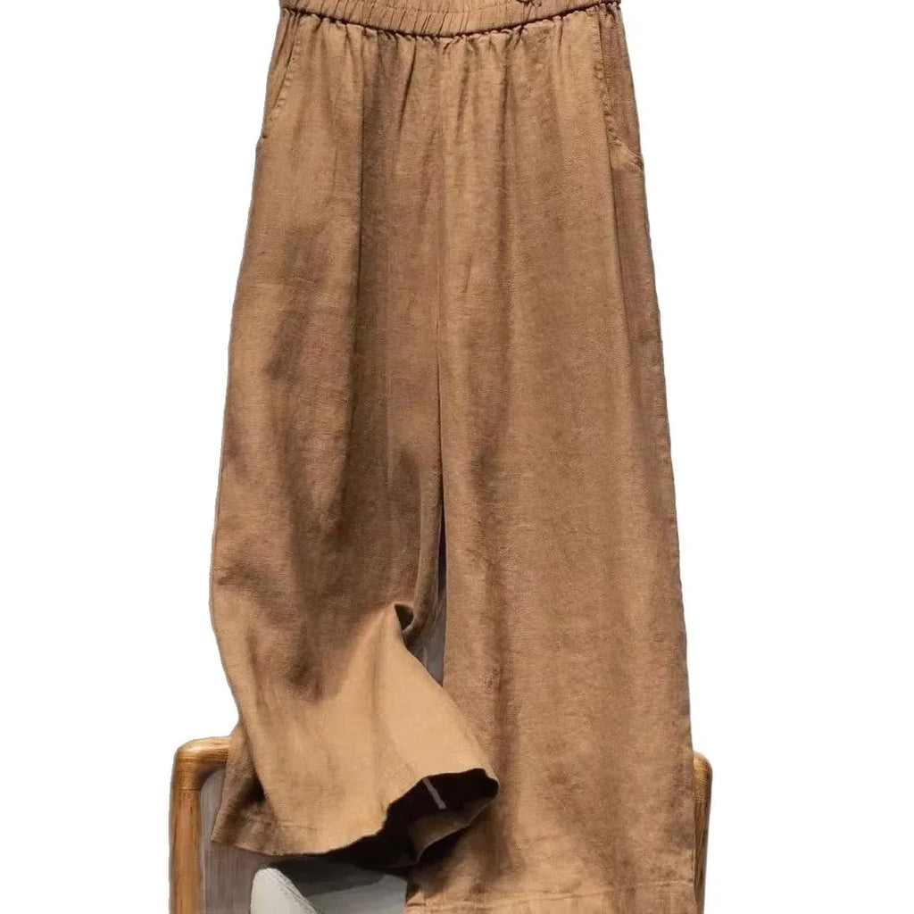 Pantalon amincissant en coton et lin pour femmes