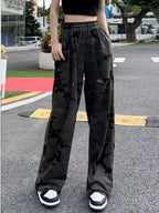 Pantalon à trous imprimé pour femmes