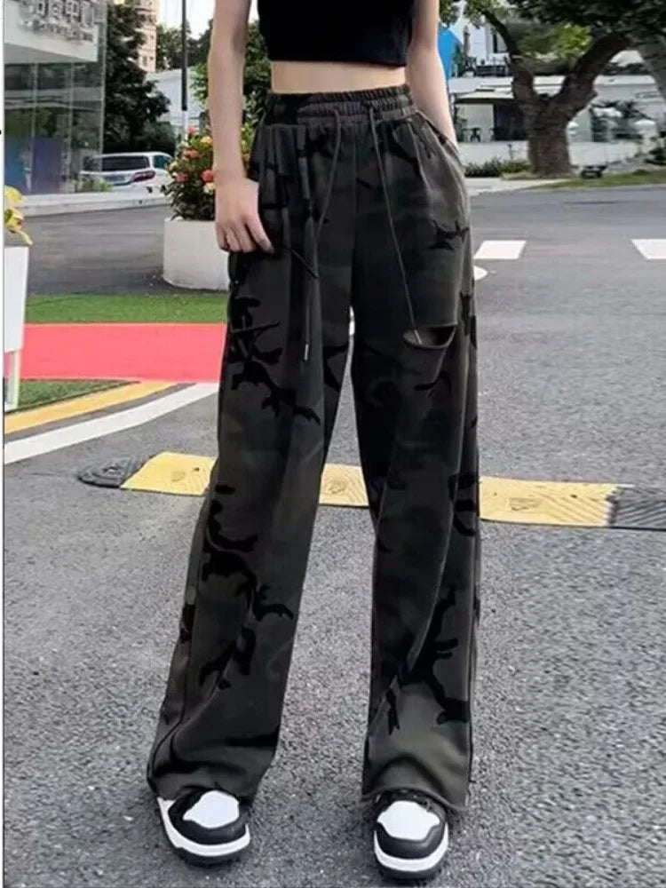 Pantalon à trous imprimé pour femmes