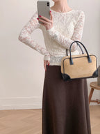 T-shirt en dentelle à manches longues pour femmes