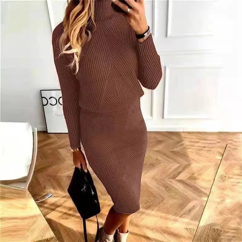 Ensemble deux pièces tricoté à col roulé pour femmes