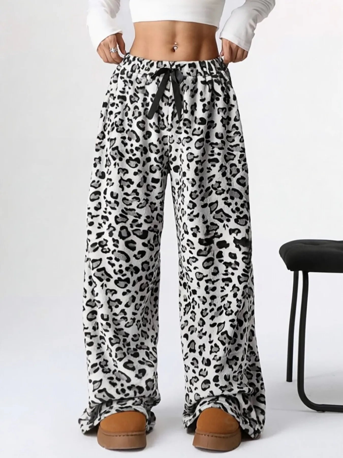 Pantalon large à imprimé léopard pour femmes