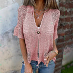 Cardigan en maille ajourée à boutons sur le devant pour femmes