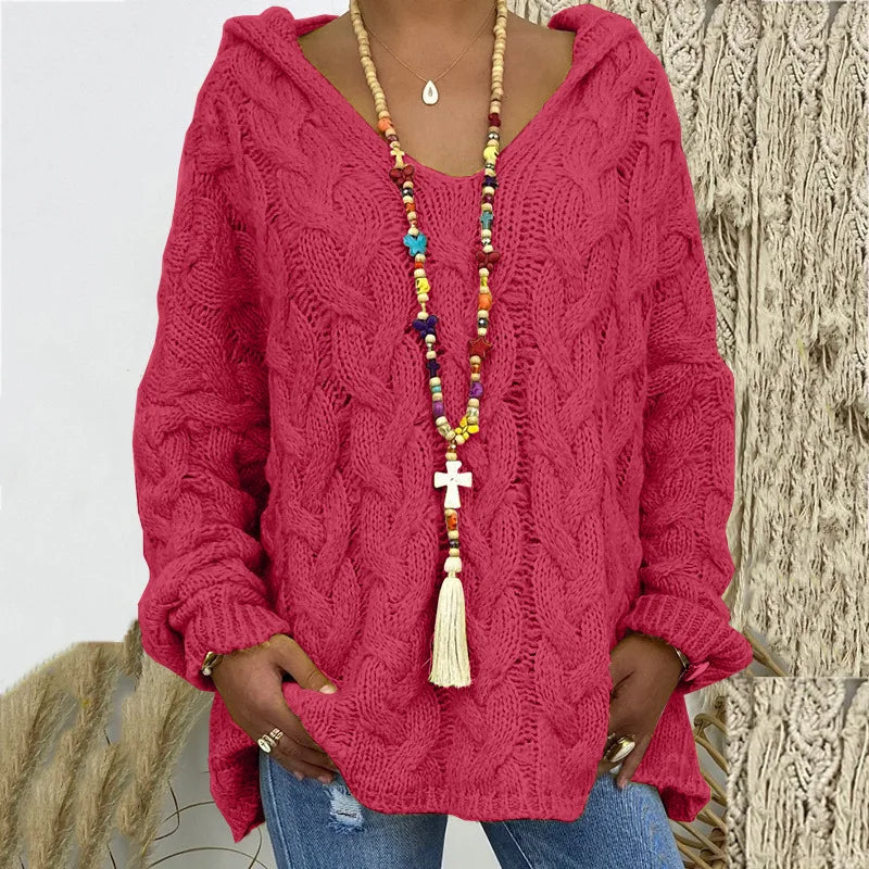 Pull torsadé tricoté de couleur pure pour femmes