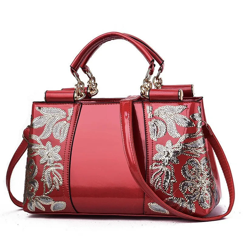 Sac à bandoulière en cuir verni brillant pour femmes