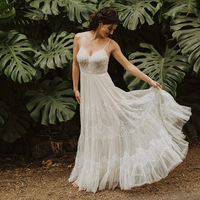 Robe de mariée trapèze en dentelle et Tulle pour femmes