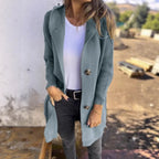 Cardigan long à poches et boutons pour femmes