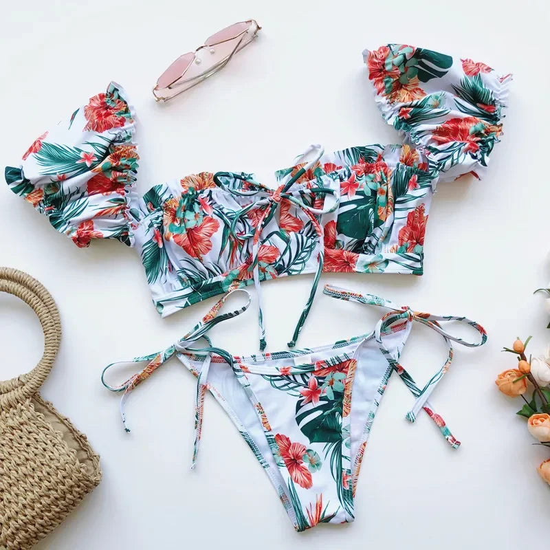 Maillot de bain deux pièces à volants pour femmes
