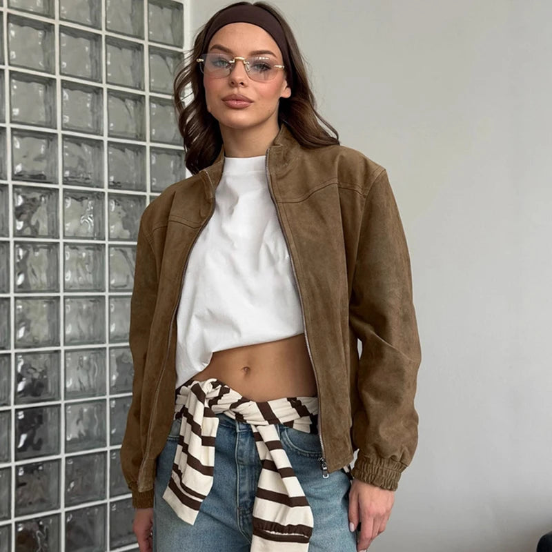 Veste en daim à manches longues pour femmes