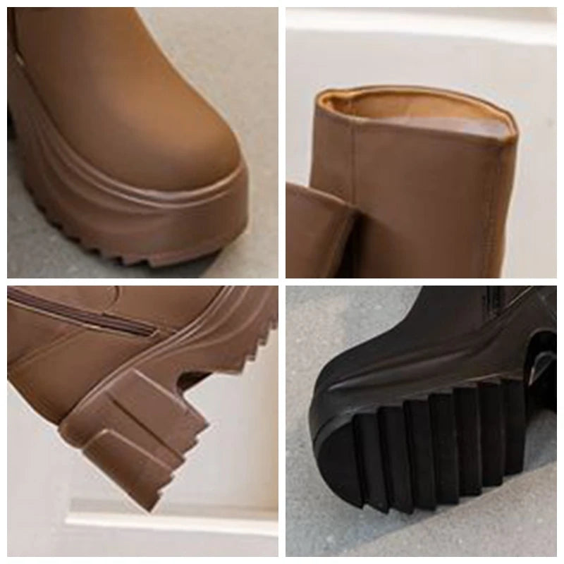 Bottes britanniques en cuir synthétique, pour femmes