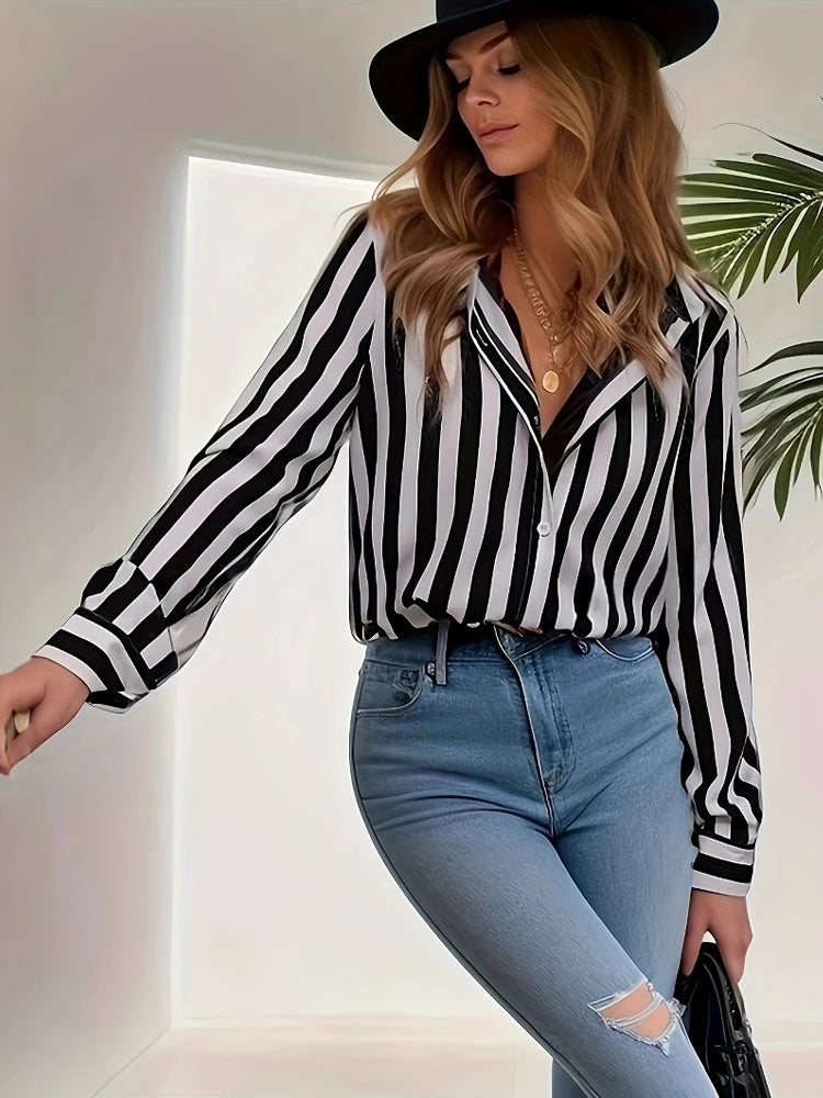 Chemise à manches longues rayé pour femmes