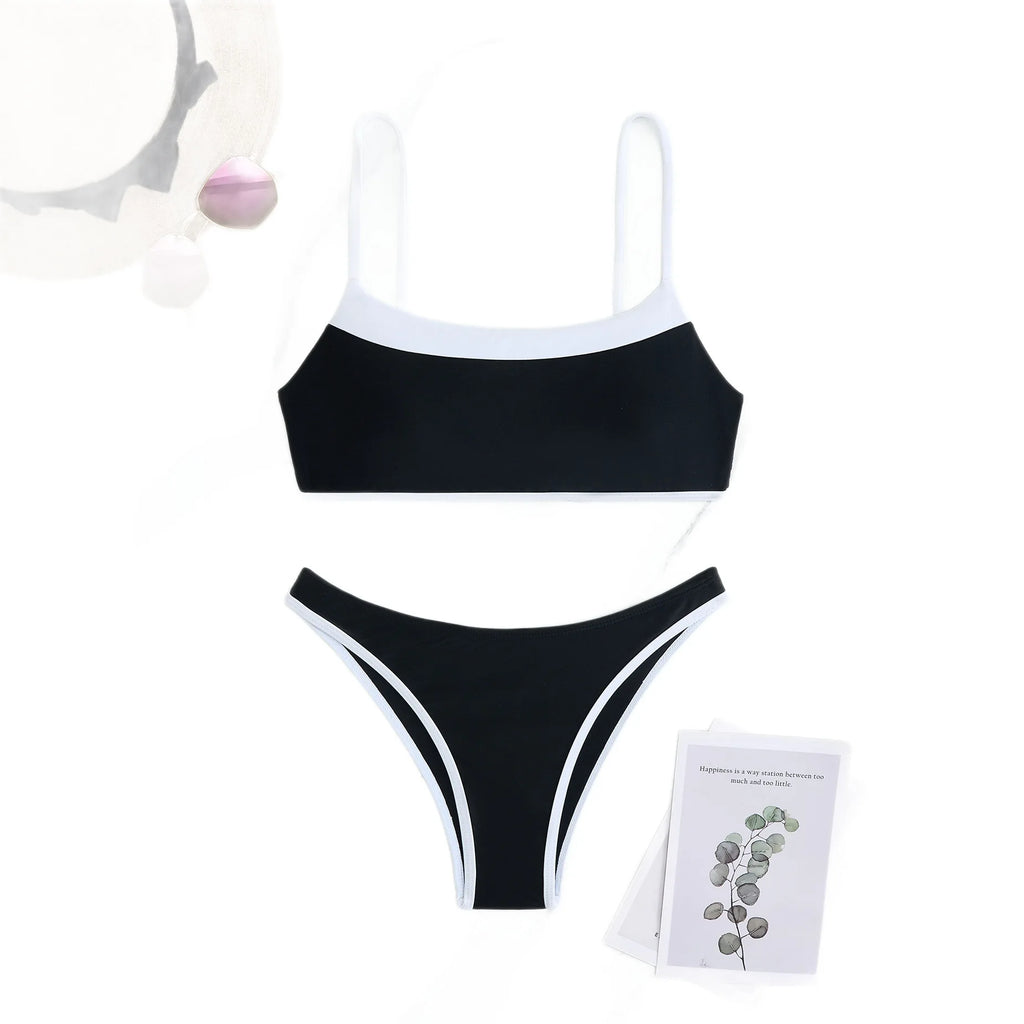 Maillot de bain deux pièces en nylon avec coussinets pour femmes