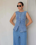 Ensemble gilet et pantalon en jean taille haute amincissant pour femmes