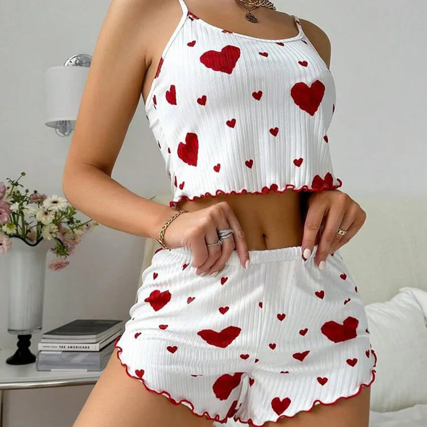 Ensemble pyjama avec débardeurs à fines bretelles + shorts pour femmes