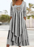 Robe maxi décontractée à manches longues et col rond pour femmes