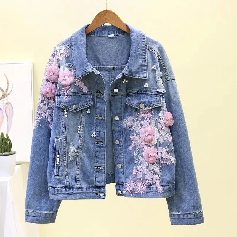 Veste en jean brodée pour femmes