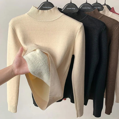 Pull à Col Montant Femme – Maille Doublée Polaire