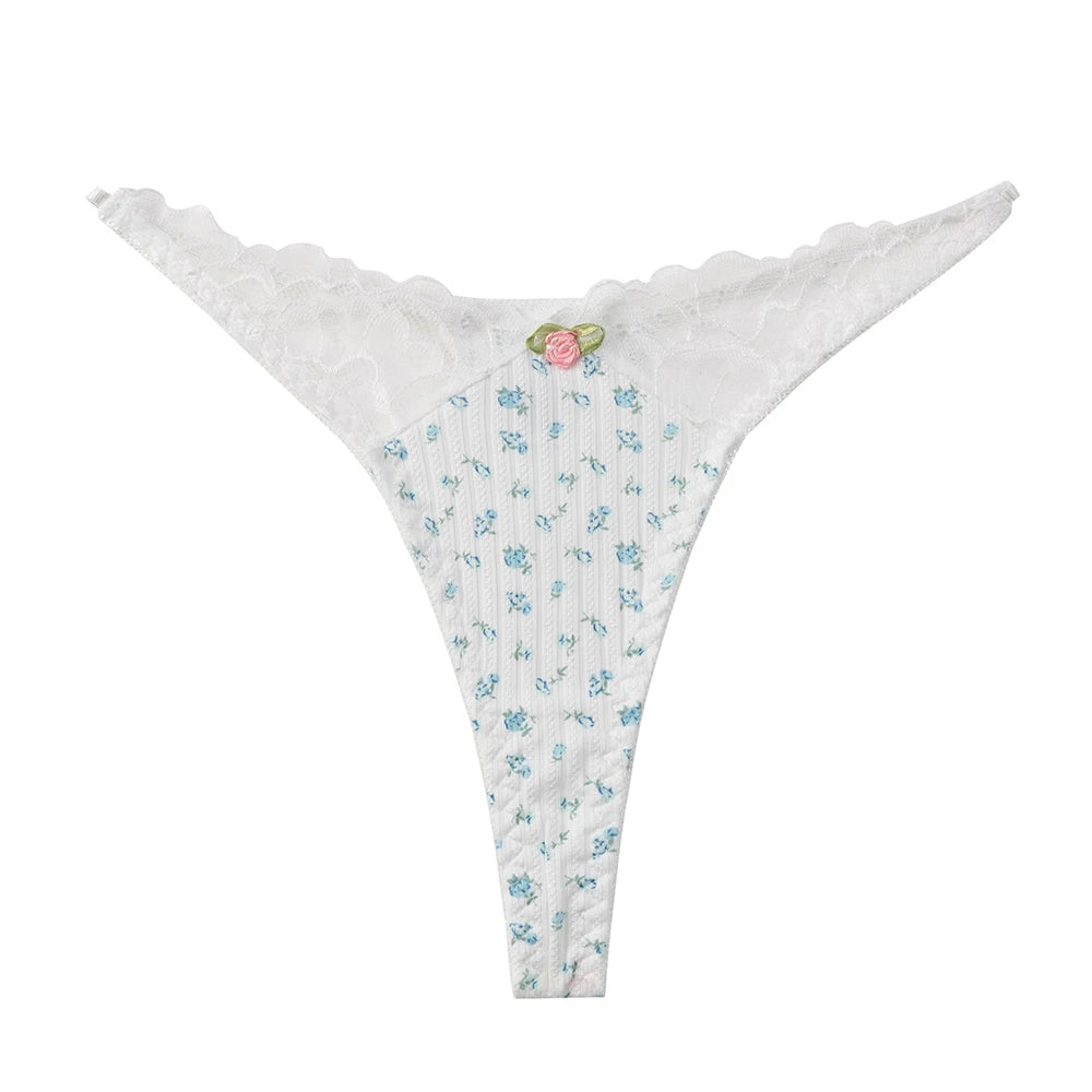 String à imprimé floral, avec nœud en dentelle pour femmes