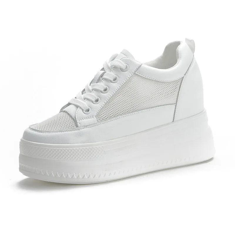 Baskets blanches à talons compensés 9cm pour femmes