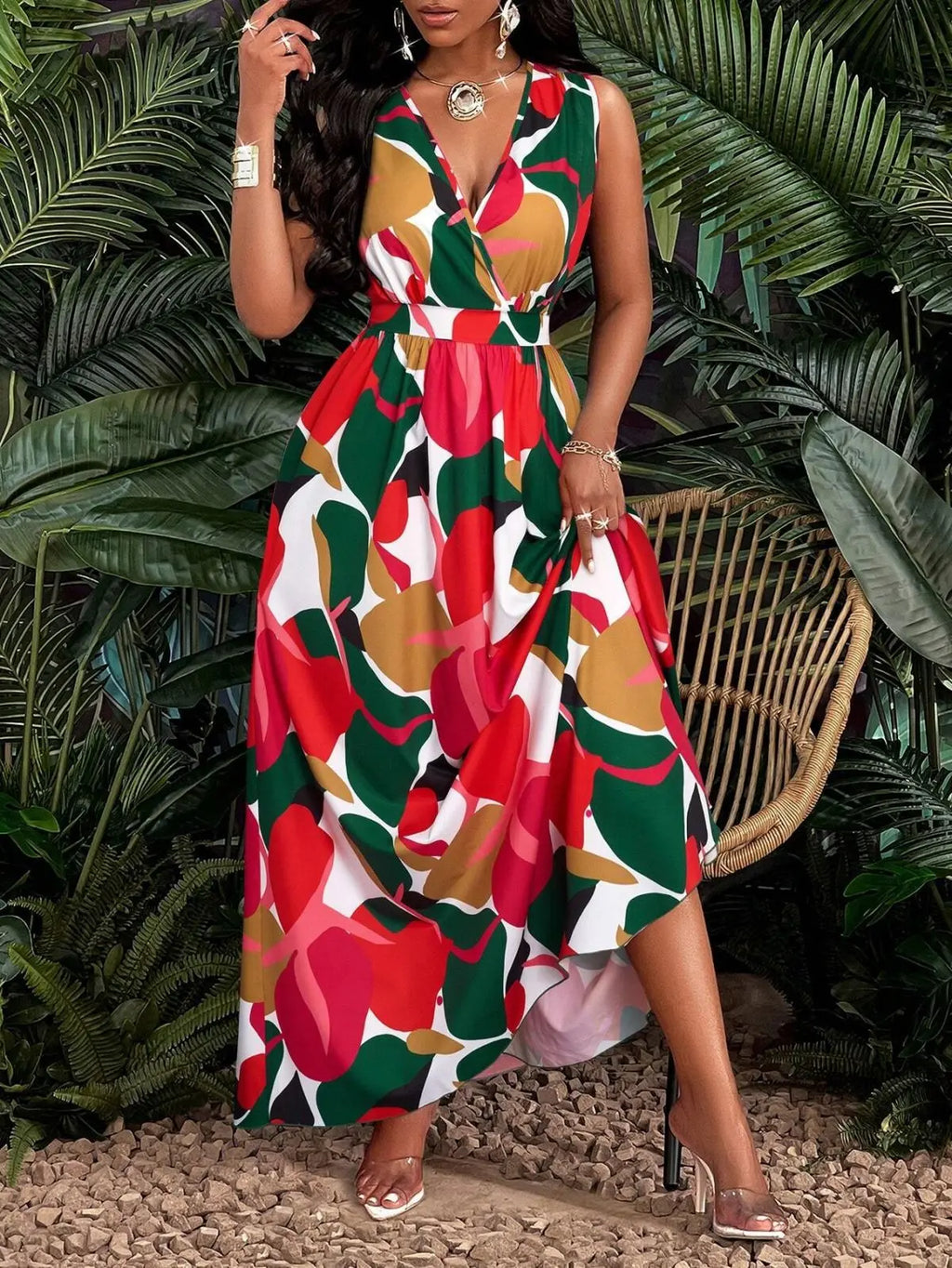 Robe longue imprimé tropical pour femmes