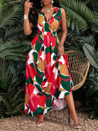 Robe longue imprimé tropical pour femmes
