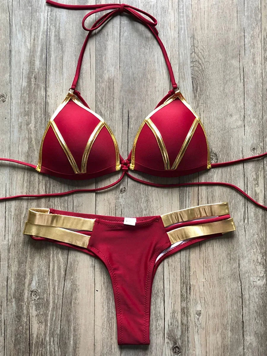 Maillot de bain deux pièces soutien-gorge push up et string pour femmes