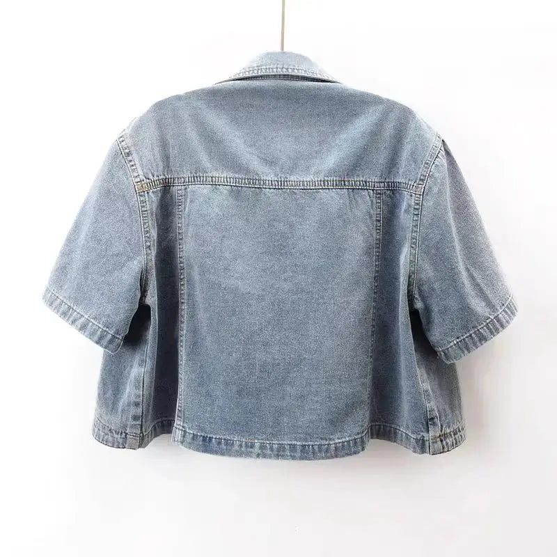Veste en jean rose à manches courtes pour femmes