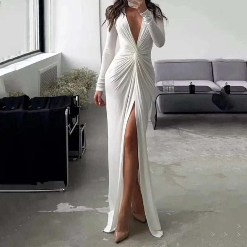 Robe de Soirée Femme – Décolleté V et Fente