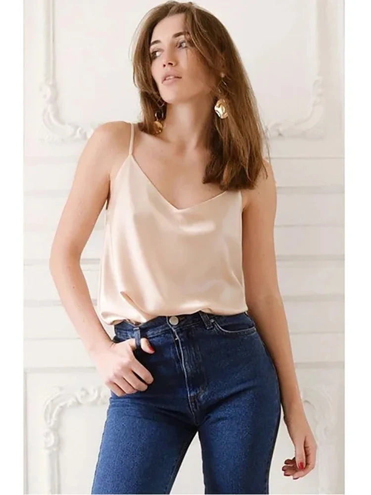Haut à bretelles en fibre de satin pour femmes