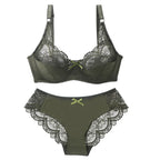 Ensemble de soutien-gorge Push Up, avec nœud en dentelle avec culotte pour femmes
