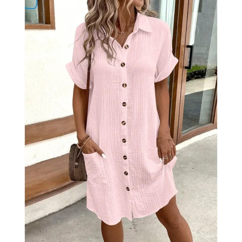 Robe minimaliste à boutons et col en v pour femmes