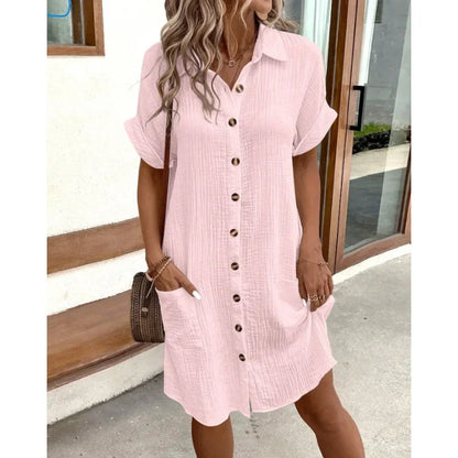 Robe Col V Femme – Boutons et Style Minimaliste
