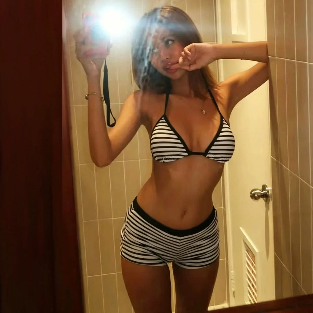 Maillot de bain deux pièces bikini coréen rayé sexy pour femmes
