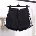 Short en Jean blanc taille haute pour femmes