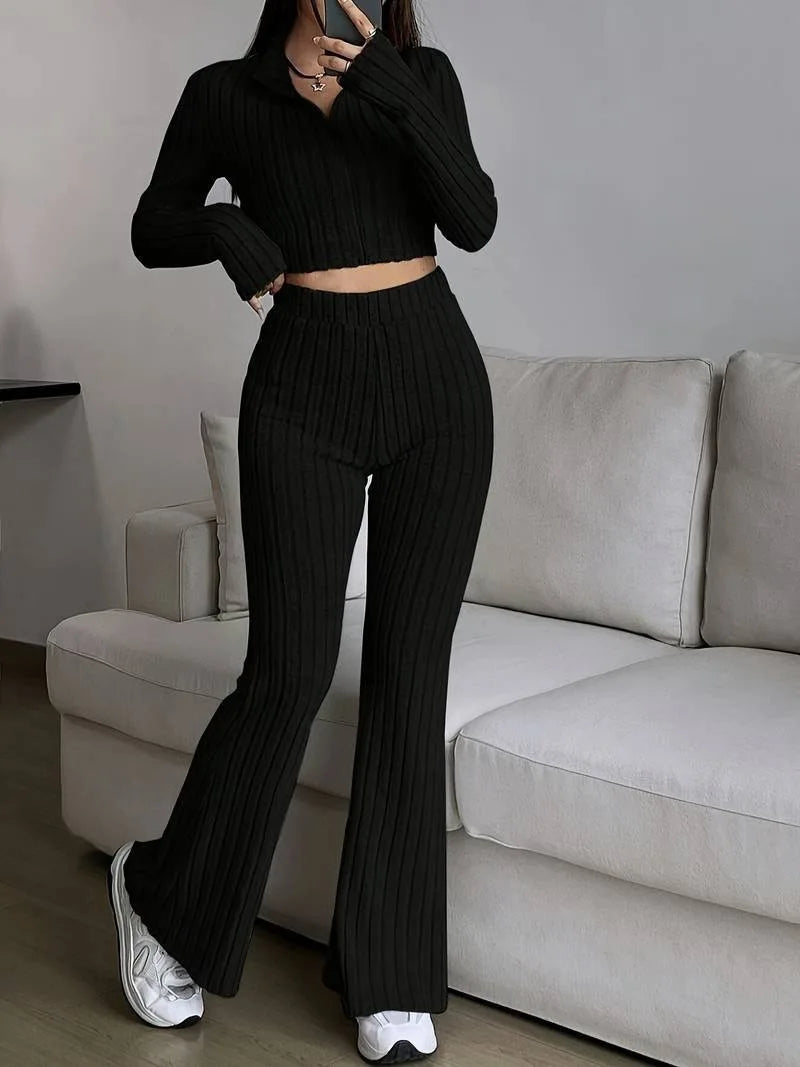 Ensembles deux pièces avec pantalon slim décontracté et haut assortie pour femmes