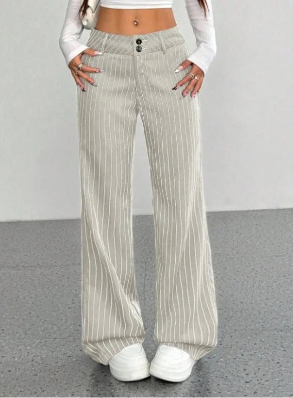 Pantalon Large Rayé Femme – Coupe Décontractée
