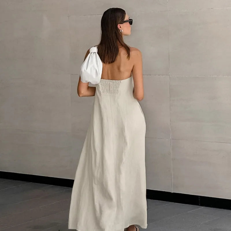 Robe de plage en lin de coton sans bretelles pour femmes