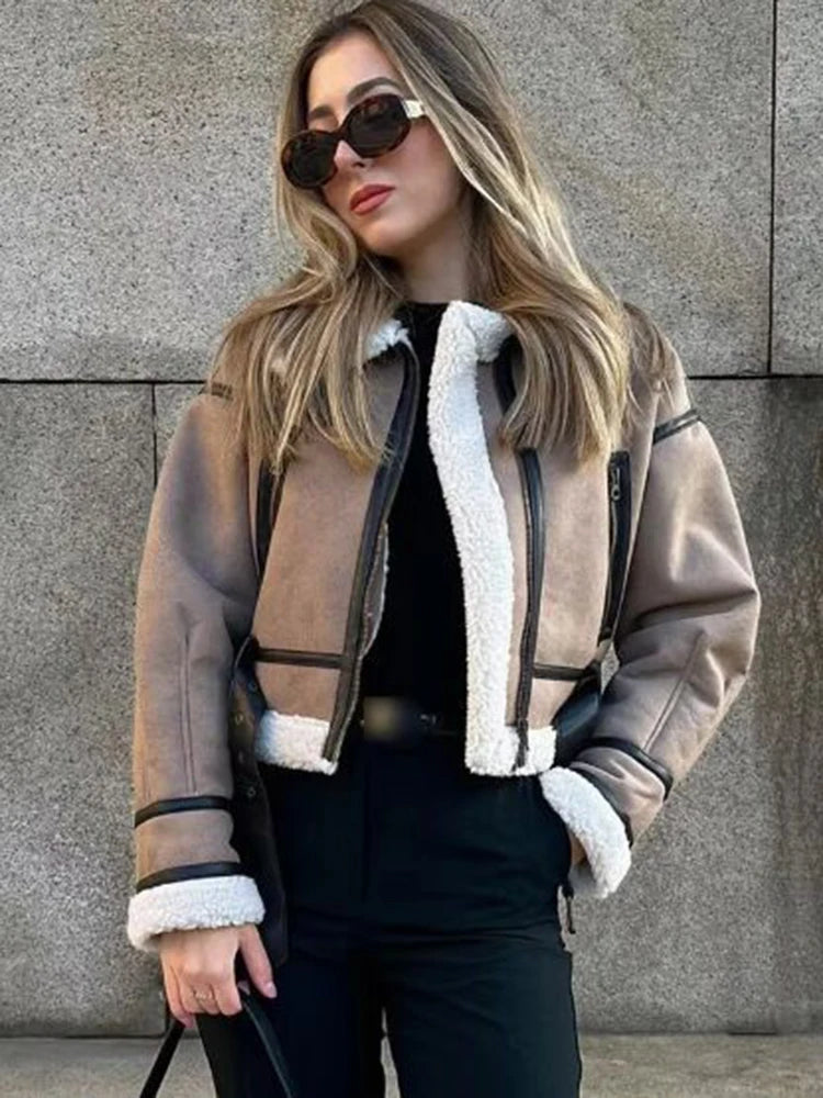 Veste en faux cuir d'agneau pour femmes