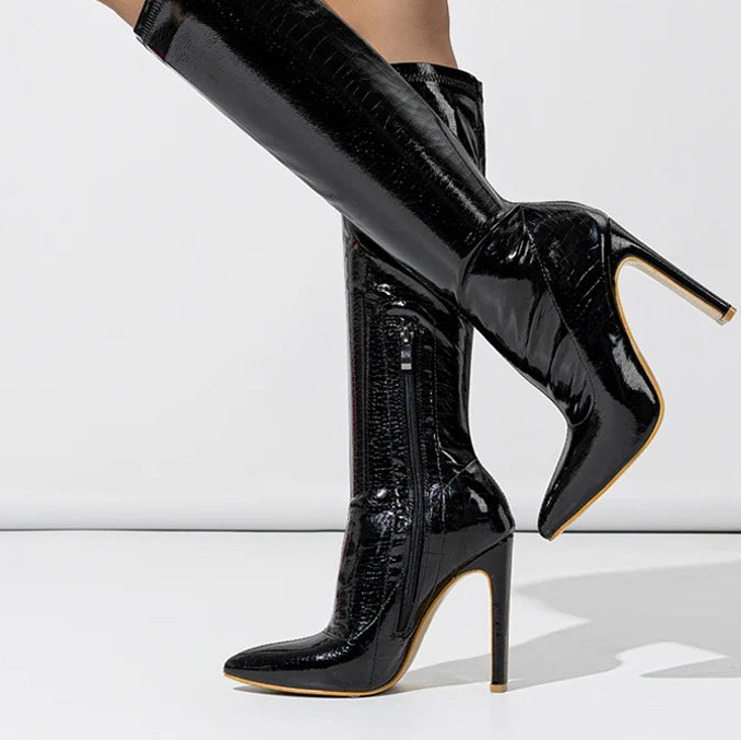 Bottes hautes en cuir noir pour femmes